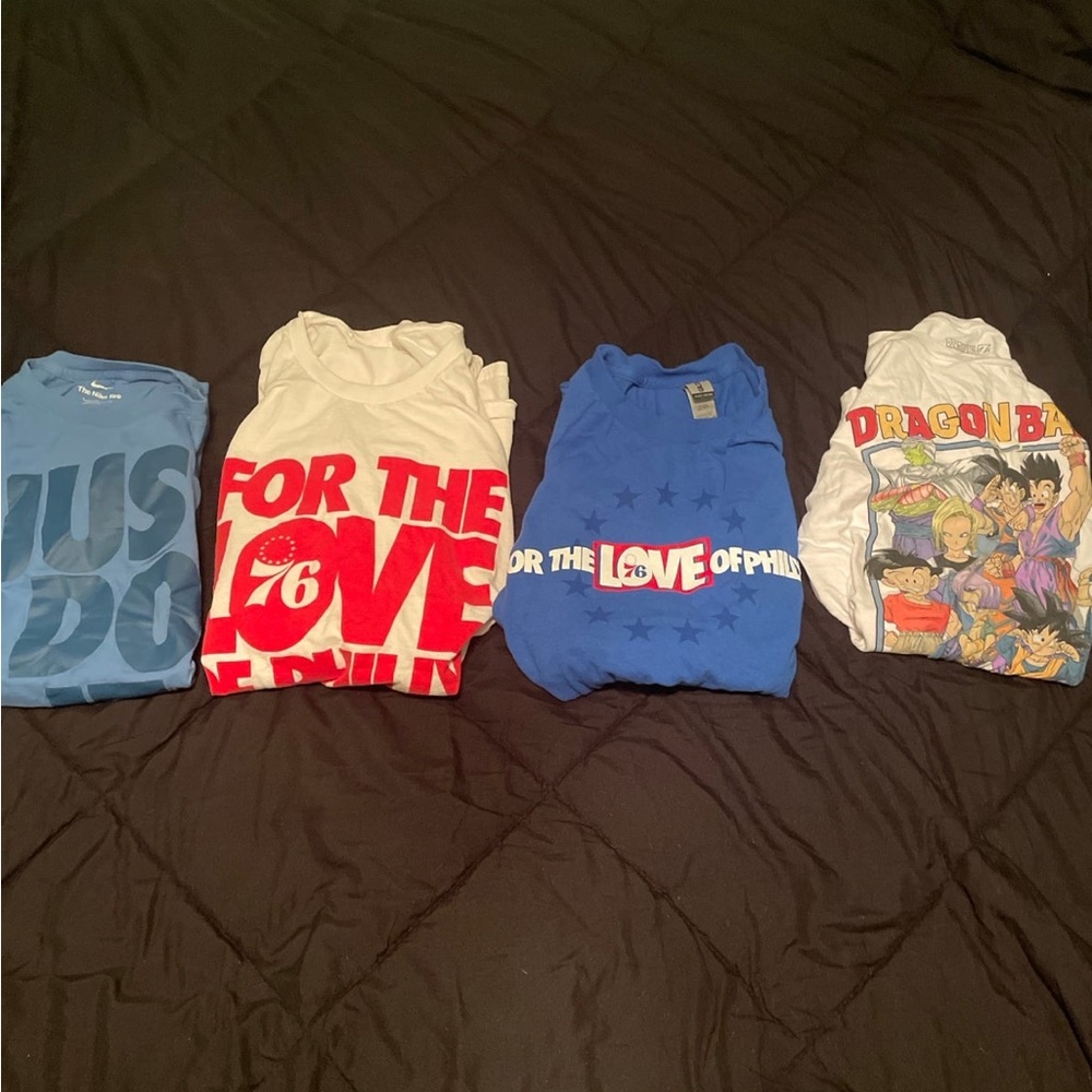 2 xl 76’s shirts, 1 xl just do it Nike, 1 large dragon ball z shirt